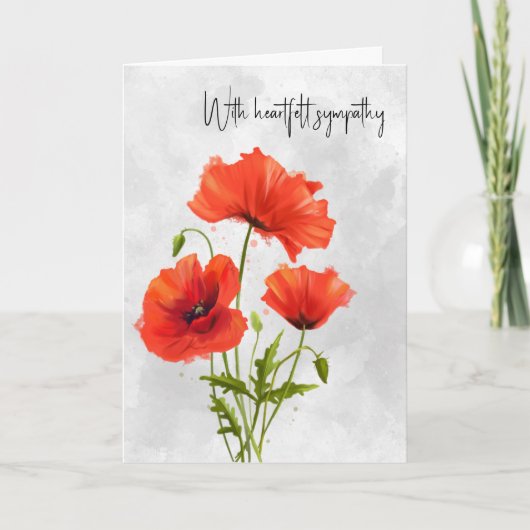 Carte La Sympathie Des Poppies Rouges Sur Grey (Devant)