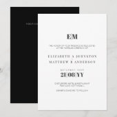 Carte La typographie du budget Noir Blanc Mariage Invite (Devant / Derrière)