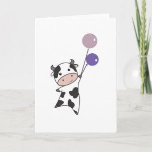 Carte La Vache S'Envole Avec Des Ballons De Mignons Anim