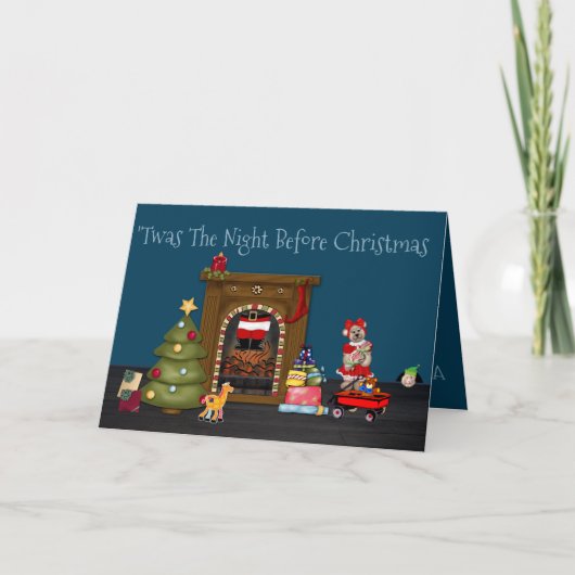 Carte La veille de Noël avec un basset endormi, feu (Devant)