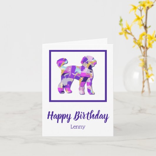 Carte Labradoodé Chien Silhouette Purple PY&B Anniversai (Fleur jaune)