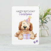 Carte Labradoodle Chien Personnalisé Joyeux Anniversaire (Debout devant)