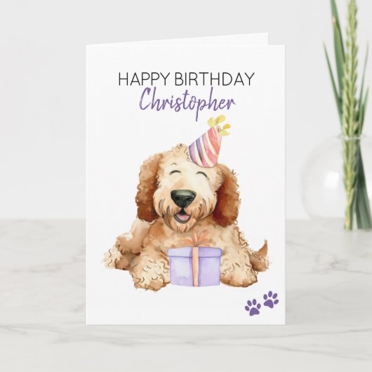 Carte Labradoodle Chien Personnalisé Joyeux Anniversaire (Devant)