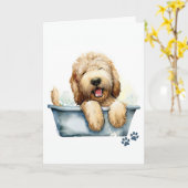 Carte Labradoodle Chien Salutation pliée (Fleur jaune)