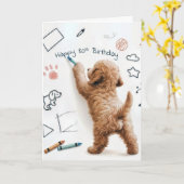 Carte Labradoodle Doodling pour 80e anniversaire (Fleur jaune)