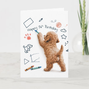 Carte Labradoodle gribouillant pour un 76e anniversaire