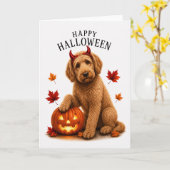 Carte Labradoodle Halloween Diable Chien (Fleur jaune)