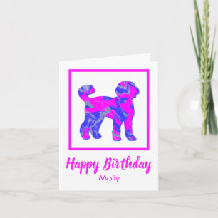 Carte Labradoodle rose Silhouette Chien drôle Anniversai