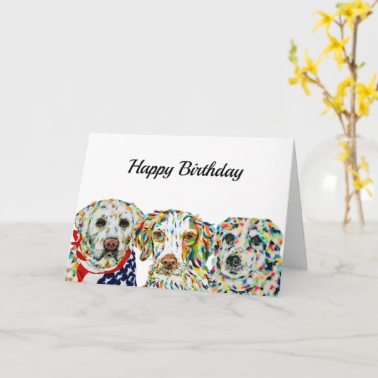 Carte Labrador, Brittany Spaniel, Bordure Collie (Fleur jaune)