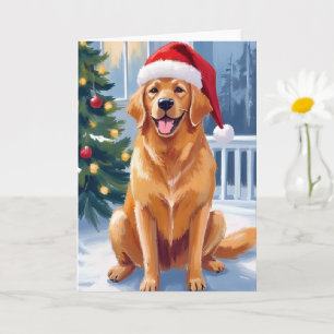 Carte Labrador chapeau de Père Noël   Peinture de chien 