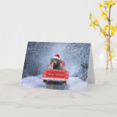 Carte Labrador Chien en neige assis sur un camion de Noë (Fleur jaune)