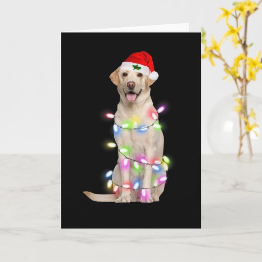 Carte Labrador Chien Père Noël Noël Arbre Lumières Noël (Fleur jaune)