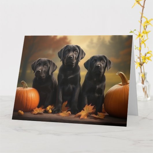 Carte Labrador Chiot Automne Citrouille de plaisir (Fleur jaune)