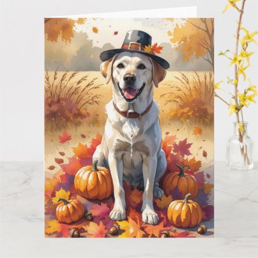 Carte Labrador En Automne Feuille L'Art Thanksgiving (Fleur jaune)