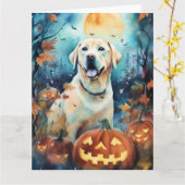 Carte Labrador Halloween avec la peur Citrouille (Fleur jaune)
