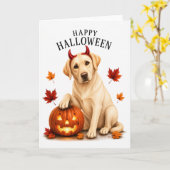 Carte Labrador Halloween Diable Chien (Fleur jaune)