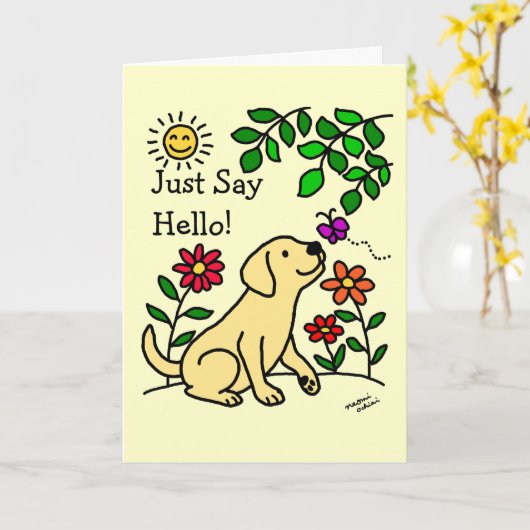 Carte Labrador jaune et vert (Fleur jaune)