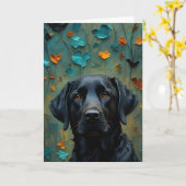 Carte Labrador noir en Feuille (Fleur jaune)
