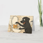 Carte Labrador noir et chat, Cartoon drôle de salle de b (Devant)