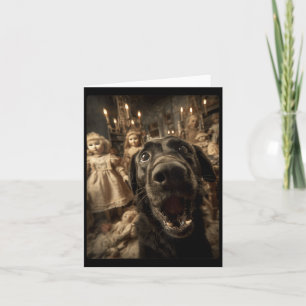 Carte Labrador noir féminin selfie avec poupées Y Spooky