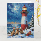 Carte Labrador Retriever Christmas Lighthouse Holiday (Fleur jaune)