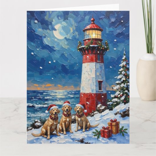 Carte Labrador Retriever Christmas Lighthouse Holiday (Devant)