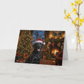 Carte Labrador Retriever noir de vacances  (Fleur jaune)