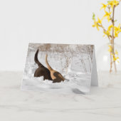 Carte Labrador Retrivers Creating In Snow Greeting (Fleur jaune)