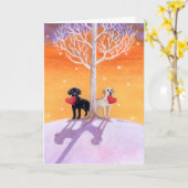 Carte Labradors d'hiver peignant la Saint-Valentin (Fleur jaune)