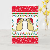 Carte Labradors Jaunes de Noël Père Noël (Fleur jaune)