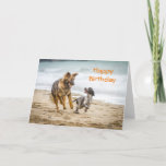 Carte Lac Birthday<br><div class="desc">Happy Birthday card featuring a photograph of a German Shepherd Dog Alsatian and a Cockerspaniel running happily along a beach together playing.  They are best friends having fun together playing with their ball.</div>