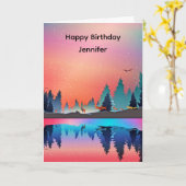 Carte Lac d'hiver pittoresque avec Anniversaire des Cerf (Fleur jaune)