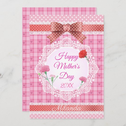 Carte Lace Ribbon Bonne fête des mères (Devant / Derrière)