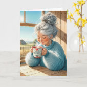 Carte Lady Boire du café Penser à vous (Fleur jaune)