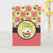 Carte Lady Bug & Cupcake Anniversaire (Fleur jaune)