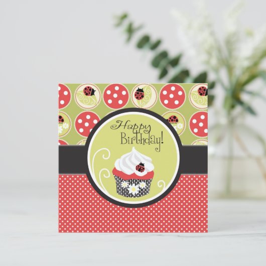 Carte Lady Bug & Cupcake Anniversaire (Debout devant)