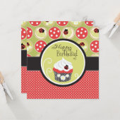 Carte Lady Bug & Cupcake Anniversaire (Devant/Arrière en situation)