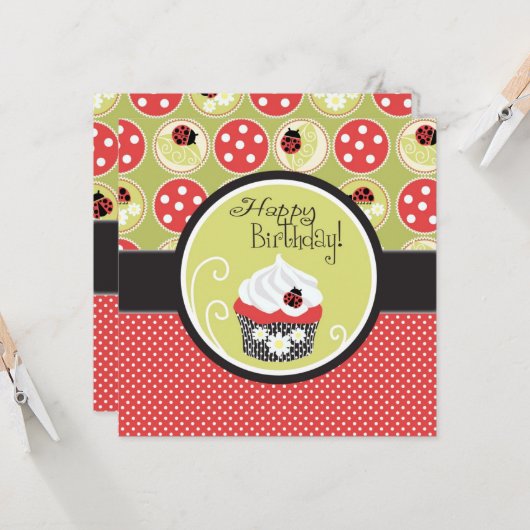 Carte Lady Bug & Cupcake Anniversaire (Devant/Arrière en situation)