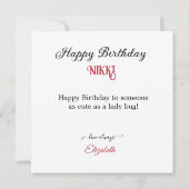 CARTE LADY BUG THEME ANNIVERSAIRE DE ENFANT CAKE (Dos)