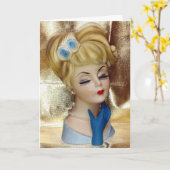 Carte Lady Head Vase Cheveux Fleur Gants Bleus Fancy (Fleur jaune)