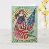 Carte Lady Liberty Stars & Stripes 4 juillet Vintage (Fleur jaune)