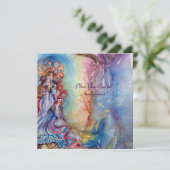 Carte LADY OF LAKE bleu vif rose violet blanc vif (Debout devant)