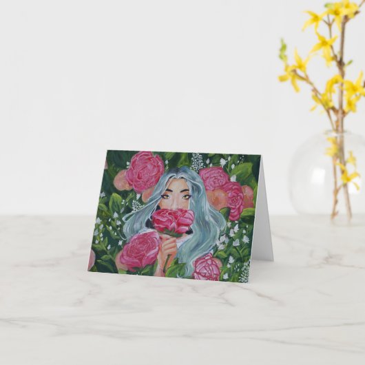 Carte Lady Peeking Out From (Fleur jaune)