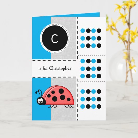 Carte Ladybug ajouter nom pour enfants bleu Anniversaire (Fleur jaune)