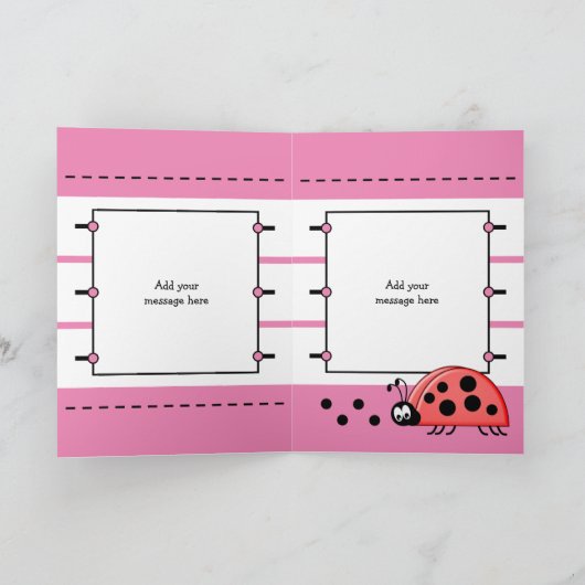 Carte Ladybug ajouter nom pour enfants rose Anniversaire (Intérieur)