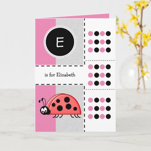 Carte Ladybug ajouter nom pour enfants rose Anniversaire (Fleur jaune)