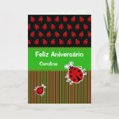 Carte Ladybug anniversaire portuguais texte personnalisé (Devant)