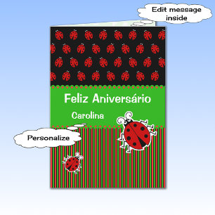 Carte Ladybug anniversaire portuguais texte personnalisé