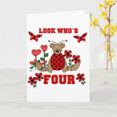 Carte Ladybug Bear 4th Birthday Tshirts et cadeaux (Fleur jaune)