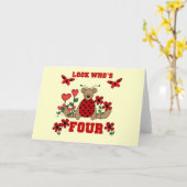 Carte Ladybug Bear 4th Birthday Tshirts et cadeaux (Fleur jaune)